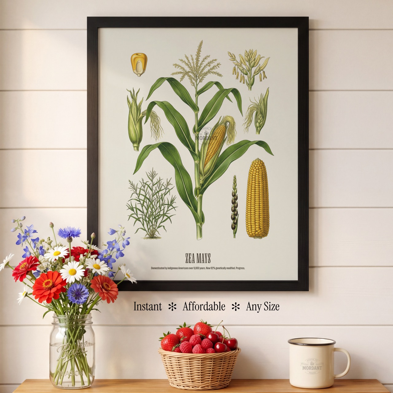 Maize print framed on a wall